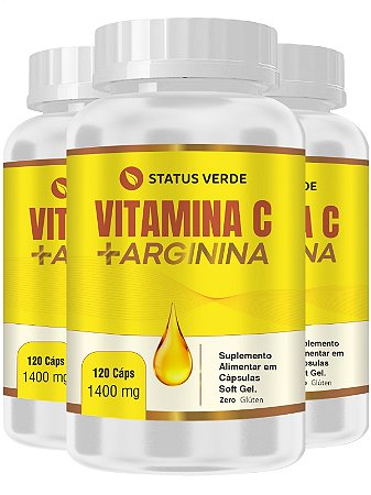 3 Potes Vitamina C + Arginina Kit 360 Cáps - Status Verde