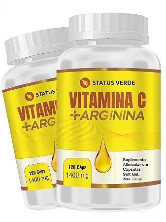 2 Potes Vitamina C + Arginina Kit 240 Cáps - Status Verde