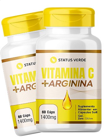2 Potes Vitamina c + Arginina Kit 120 Caps - Status Verde