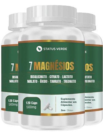 3 Potes 7 Magnésio Kit 360 Caps - Status Verde