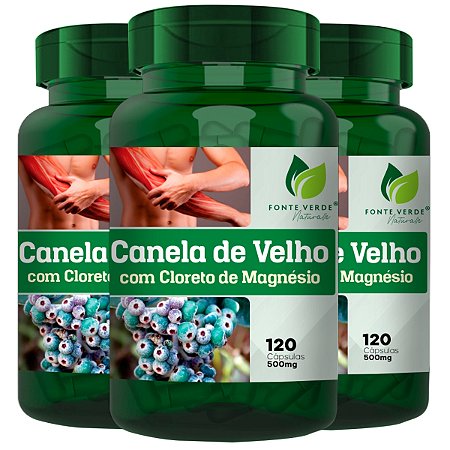 3 Potes Canela De Velho + Cloreto De Magnésio 120 Cáps - Fonte Verde