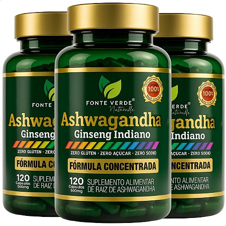 3 Potes Ashwagandha 120 Cáps - Fonte Verde