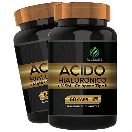 2 Potes Acido Hialuronico + Colageno Tipo II + MSM 60 Cáps- Fonte Verde