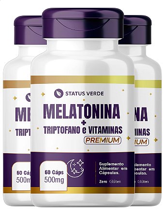 3 Potes Melatonina + Triptofano e Vitaminas 60 Caps - Status Verde