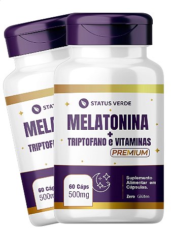2 Potes Melatonina + Triptofano e Vitaminas 60 Caps - Status Verde
