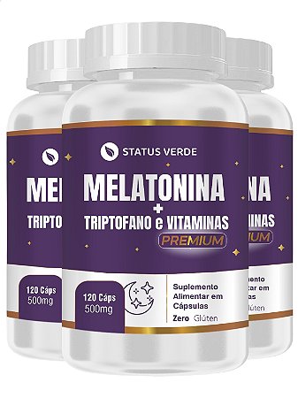 3 Potes Melatonina + Triptofano e Vitaminas 120 Caps - Status Verde