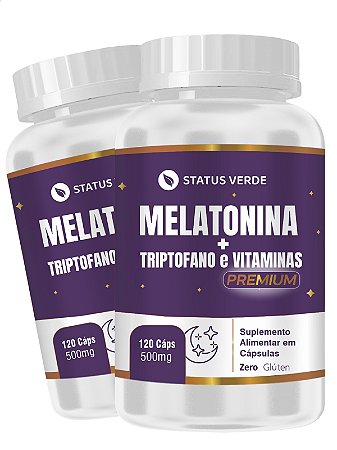2 Potes Melatonina + Triptofano e Vitaminas 120 Caps - Status Verde