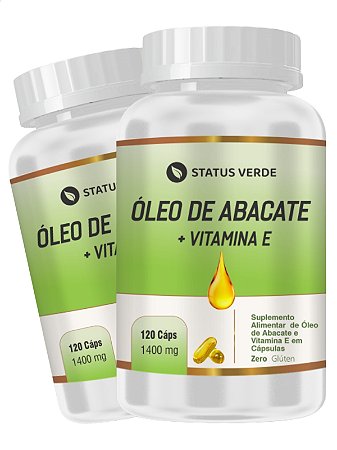 2 Potes Óleo de Abacate + Vitamina E Kit 240 Cápsulas 1400Mg - Status Verde