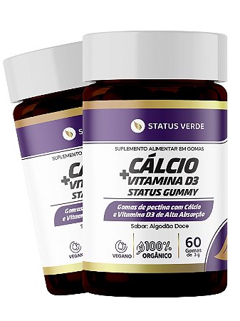 2 Potes Calcium e Vitamina D3 Kit 120 Gomas - Status Gummy