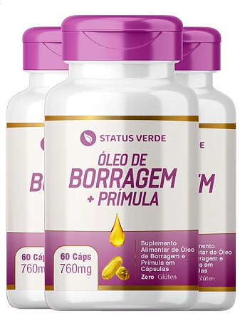 3 Potes Borragem + Prímula Kit 180 Cápsulas 760 mg - Status Verde