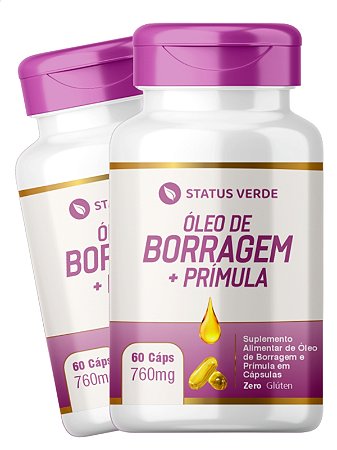 2 Potes Borragem + Prímula Kit 120 Cápsulas 760 mg - Status Verde