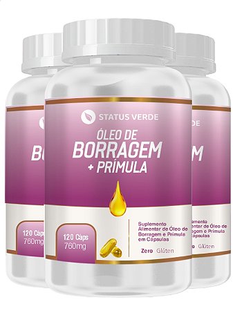 3 Potes Borragem + Prímula 120 Cápsulas 760 mg - Status Verde