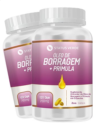 2 Potes Borragem + Prímula Kit 240 Cápsulas 760 mg - Status Verde