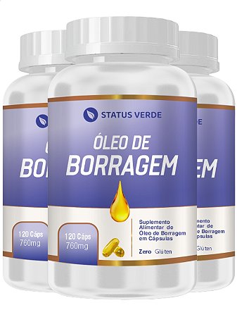 3 Potes Óleo de Borragem 120 Cápsulas 760 mg - Status verde