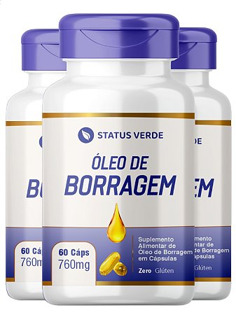 3 Potes Óleo de Borragem 60 Cápsulas 760 mg - Status verde