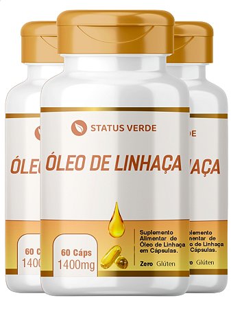 3 Potes Óleo de Linhaça 60 Cápsulas 1400 mg - Status Verde