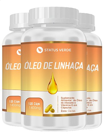 3 Potes Óleo de Linhaça 120 Cápsulas 1400 mg Status Verde