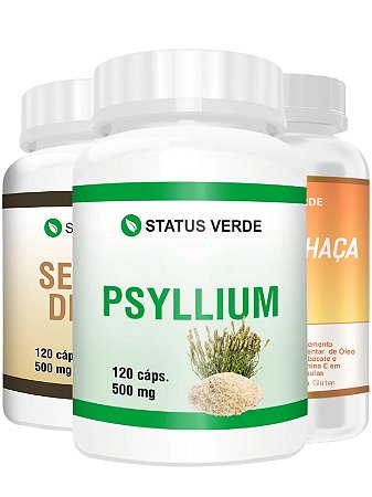 Kit Psyllium + Chia + Linhaça 120 Caps P/Pote Status Verde