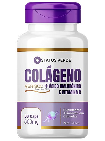 Colágeno Verisol + Ácido Hialurônico + Vitamina C 60 Caps - Status Verde