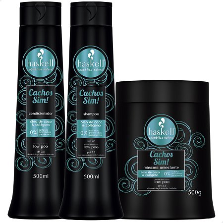 Shampoo, Condicionador e Mascara 500ml Haskell Cachos Sim