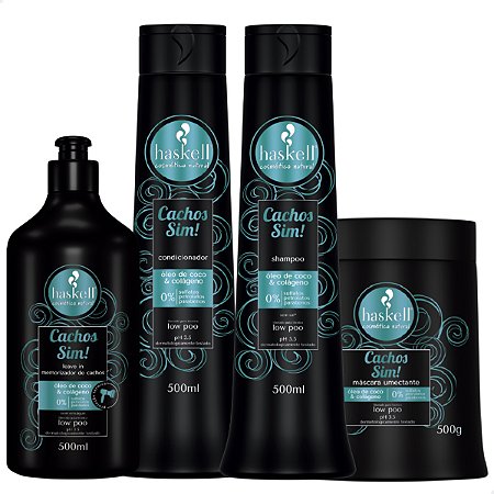 Shampoo, Condicionador, Mascara e Leave In 500ml Haskell Cachos Sim!