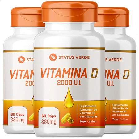 3 Potes Vitamina D 2000ui SoftGel 60 Cáps - Status Verde