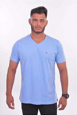CAMISETA GOLA V ROUND AZUL CLARO