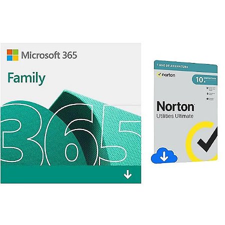 Microsoft 365 Family 1 licença 12 meses 6 usuários 1TB One drive + Norton Utilities Ultimate 1 Usuário