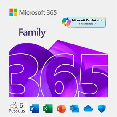 Microsoft 365 Family com Copilot: 1 licença para até 6 usuários