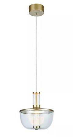 Pendente LED Redondo 3000K 12W Bivolt Ø23x23cm Metal e Acrílico Dourado - Sindora Iluminação DCD01837
