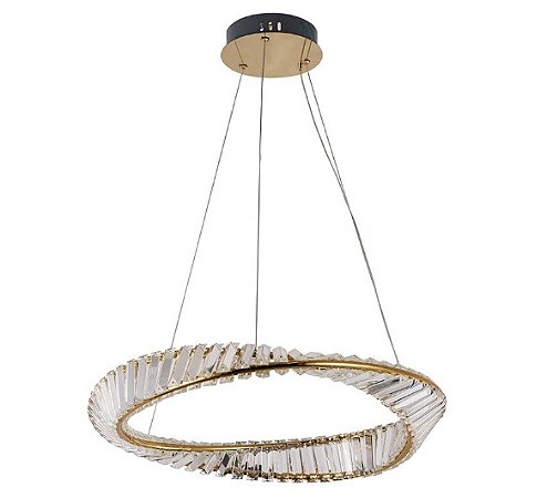 Pendente LED Lezie 3000K 49W Bivolt Ø60x8,5cm Cristal e Metal Ouro - Nordecor 2715