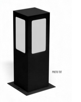 Poste Balizador Square Soquete E27 Preto Textura 10 cm Largura x 30 cm Altura