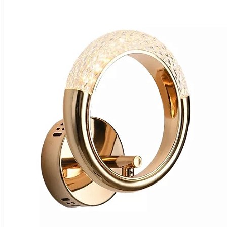 Arandela de Parede LED Jewel Redondo 3000K 4W Bivolt 23xØ20cm Alumínio e Acrílico Dourado Polido - Usina Imports UI20376/20DR