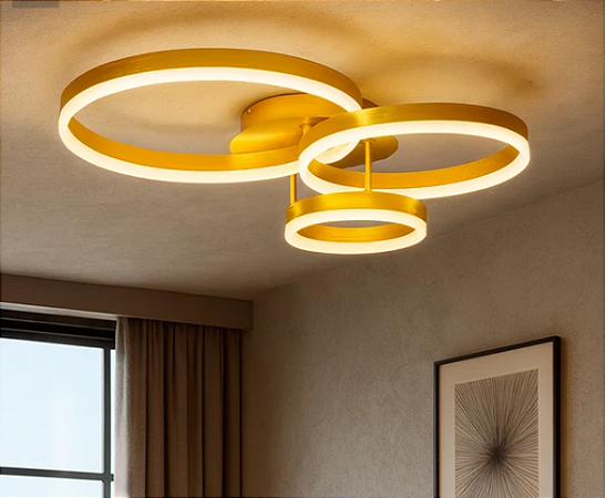 Plafon LED 3000K 56W 40CM Acrílico/Metal Dourado Sindora QX05359