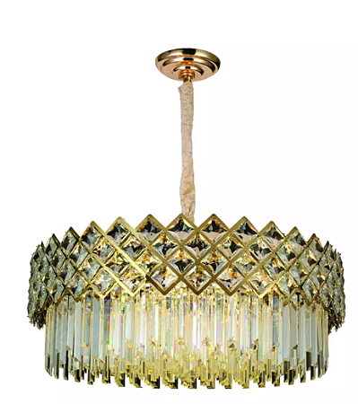 Pendente 75x30CM Cristal/Inox Dourado 16xE14 Sindora DCD01003