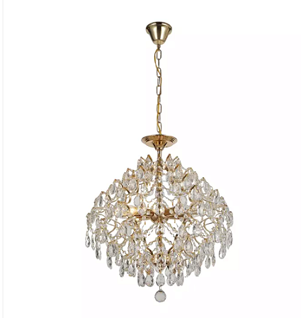 Pendente Pear Metal/Cristal Dourado 42cm 6L SINDORA DCD00413