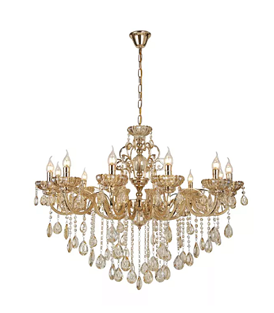 Lustre Pendente 12 Braços Ø100x100cm Metal e Cristal Dourado e Âmbar - Sindora Iluminação DCD00409-12