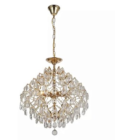 Lustre Pendente Ø42cm Metal e Cristal Dourado e Transparente - Sindora Iluminação DCD00413