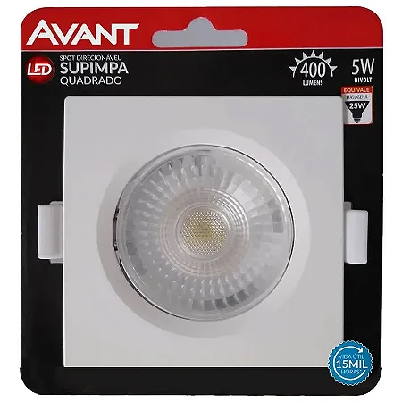 Embutir LED Supimpa Quadrado 6500K 5W Bivolt (L) 9cm x (P) 9cm Polipropileno Branco - Avant 865021371