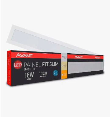 Painel Luminária de Embutir LED Fit Retangular 6500K 18W Bivolt (L) 60cm x (P) 10cm Alumínio e Policarbonato Branco - Avant 490101373