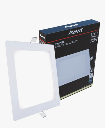 Painel Led Alu 12w 4000k Emb. Quadrado 110v/220v 17cm Avant Estrutura Branco