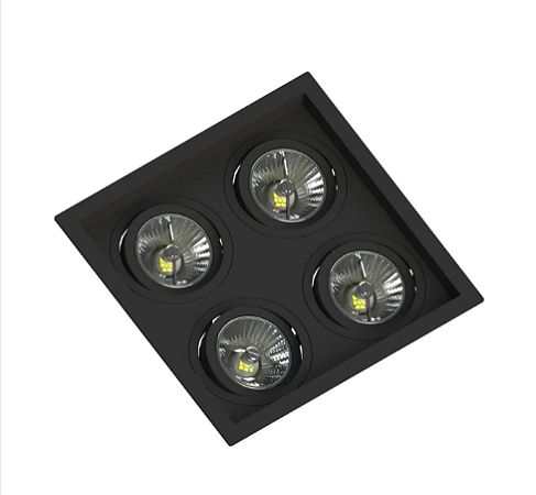 Spot de Embutir Face Recuado Quadrado Quádruplo AR70 (A) 23,5cm x (L) 23,5cm x (P) 3,5cm Termoplástico Preto - Save Energy SE-330.2916