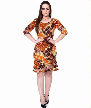 Vestido Modelado ma ga 3/4 Forrado Zíper nas costas com elastano