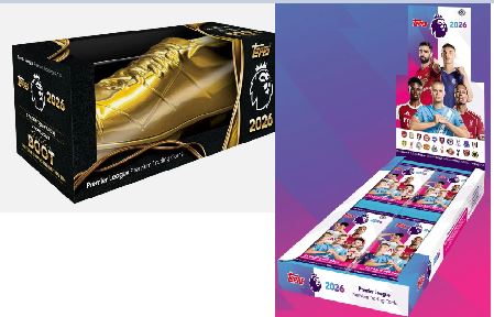 Break 858 - 1x Hobby Box Topps Premier League 2025/26 + 1x Golden Boot Premier League - Total 257 cards - Escolha um time - Ao menos 1 auto, podendo ter 2 autos"ATENÇÃO NÃO É VENDA DE CAIXA LACRADA - É BREAK "