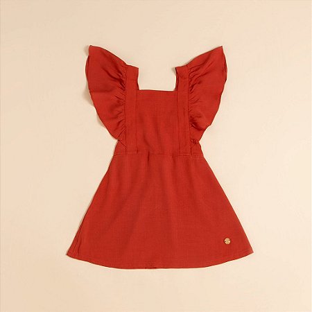 Vestido Jardineira Linho Ferrugem