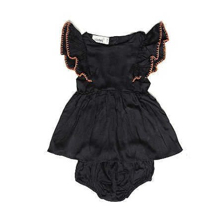 Vestido Bordado Crochet Pretinho Básico