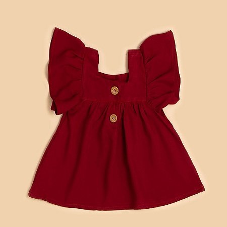 Vestido Botão Linho Framboesa