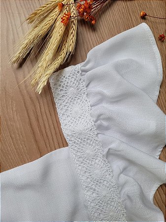 Vestido Jardineira Linho Snow Renda