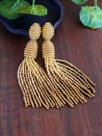 Brinco Tassel Miçangas Dourado
