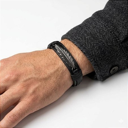 Pulseira pingente Folha | Couro legítimo